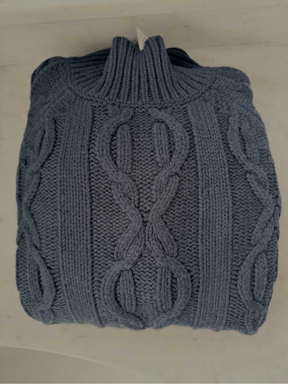 NWT LLBean "cozy fisherman's sweater," mock turtleneck, navy, size M.